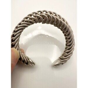 Vintage artisan solid sterling silver fish bone style cuff Bracelet 60.99g